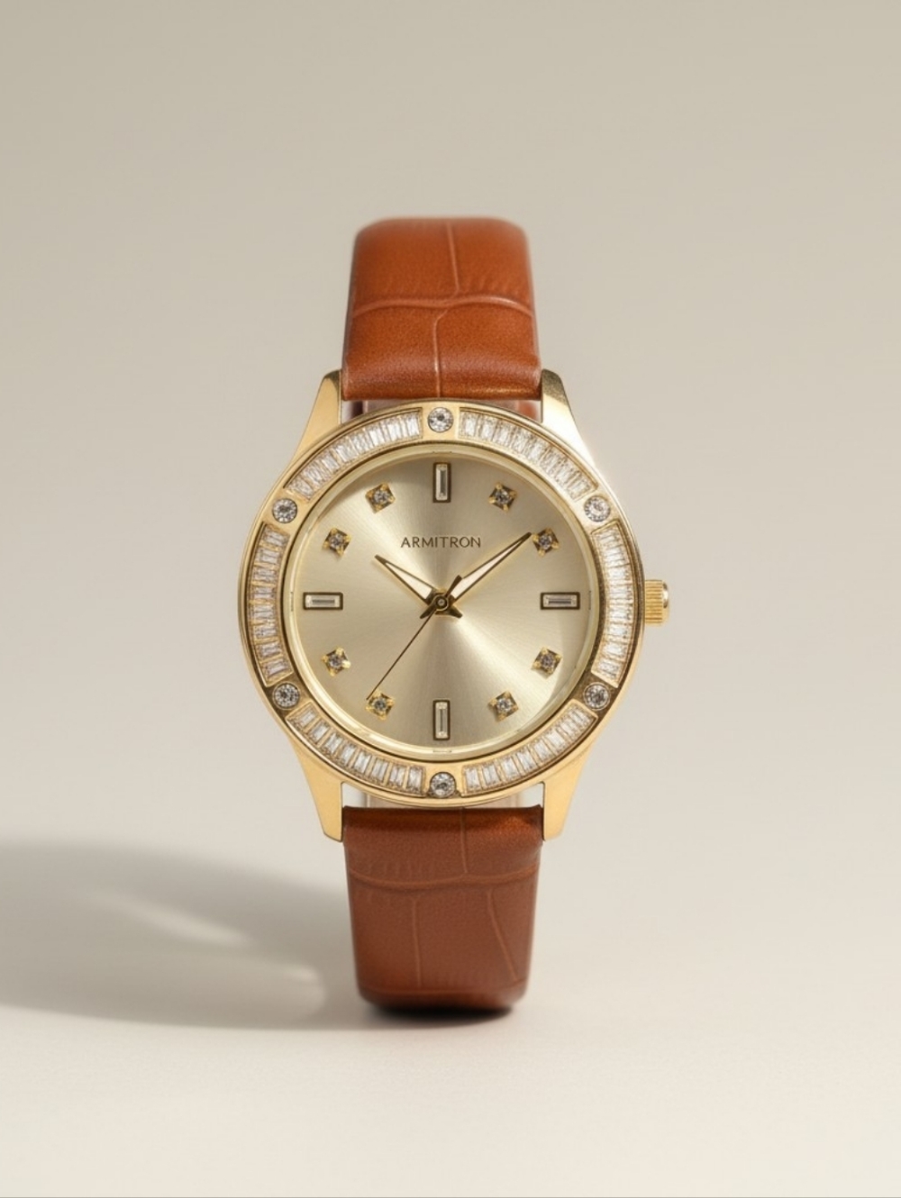 Armitron Gold Tone Watch with Brown Leather Strap